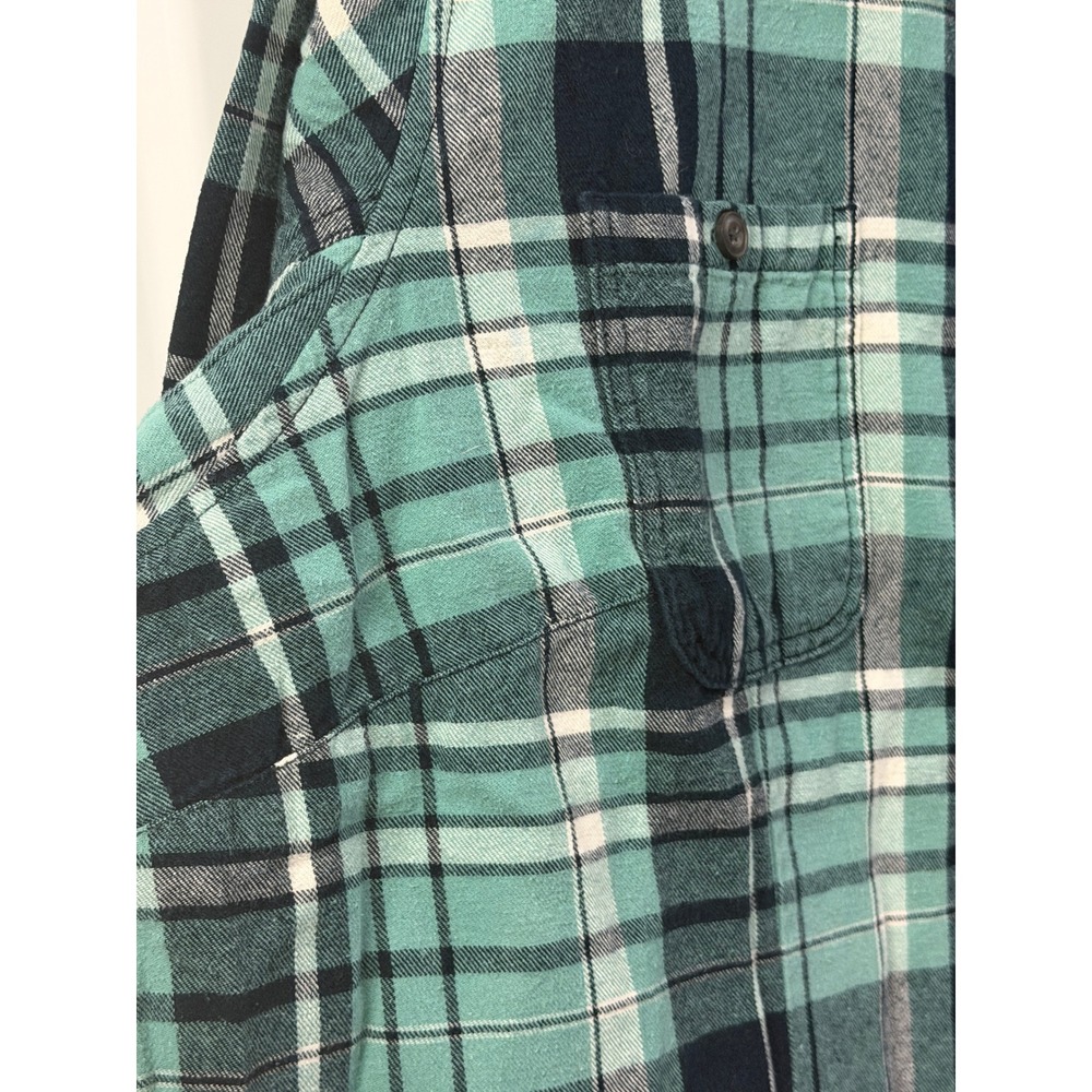 Duluth Trading Co Flannel Shirt Women 2X Teal Plaid Excellent Long Sleeve Cotton - Picture 7 of 9